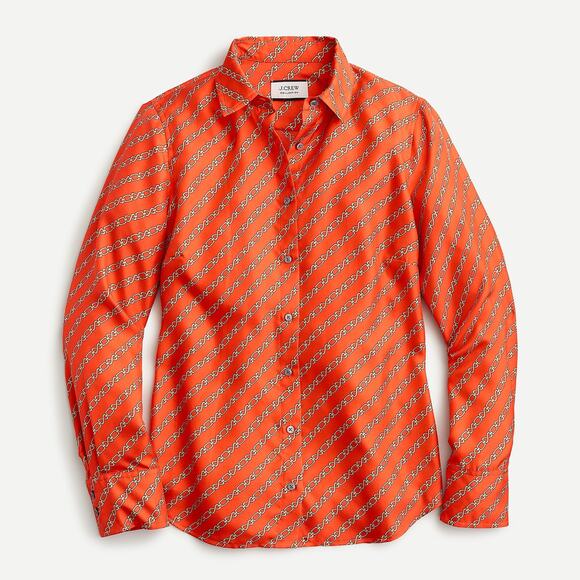 J. Crew Collection Tops - J. Crew Collection Silk Twill Chains Print Button-Up Shirt Red Womens's Size 8